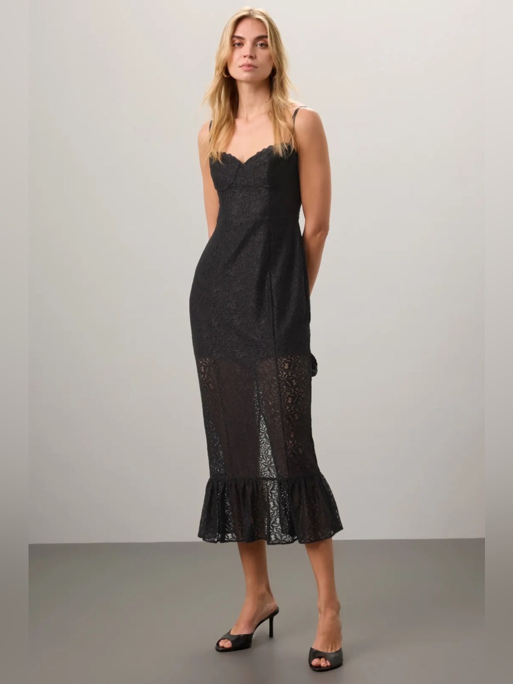 Reformation Canice Black Lace Midi Dress